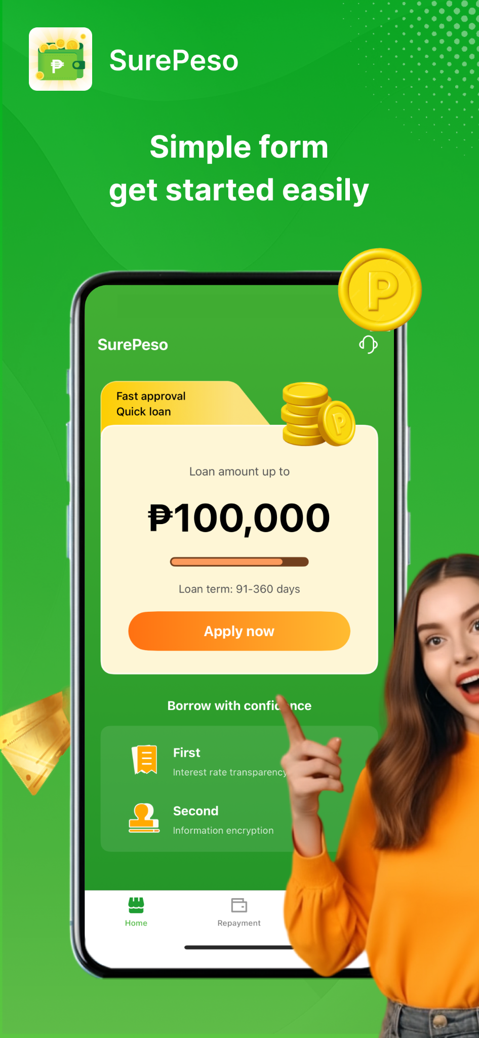 Sure Peso promotional preview on a phone screen